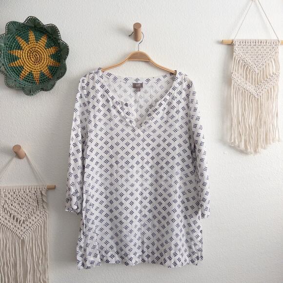 J. Jill 100% Linen White with Black Print Pullover Tunic Top Size Medium - Picture 1 of 6